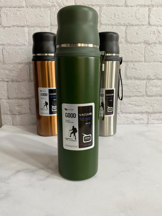 فلاسک استیل ۱ لیتری دوجداره با درب لیوانی و درب دکمهای ضدنشت