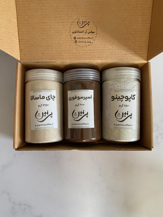 پک ترکیبی نوشیدنی فوری شامل کاپوچینو، اسپرسو و چای ماسالا