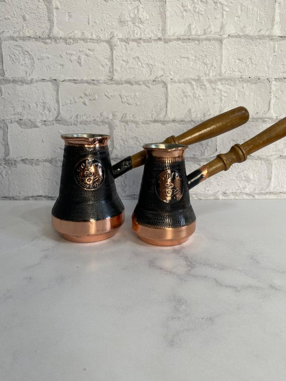 جذوه ارمنی مسی مشکی با دسته چوبی سایز ۴ و ۶ کاپ