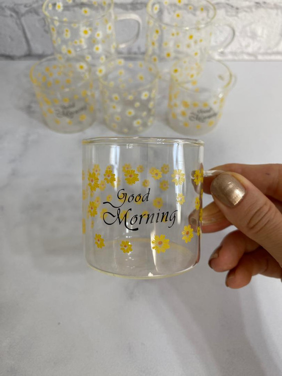 شات پیرکس چاپ گل زرد و سفید – نمای روبرو