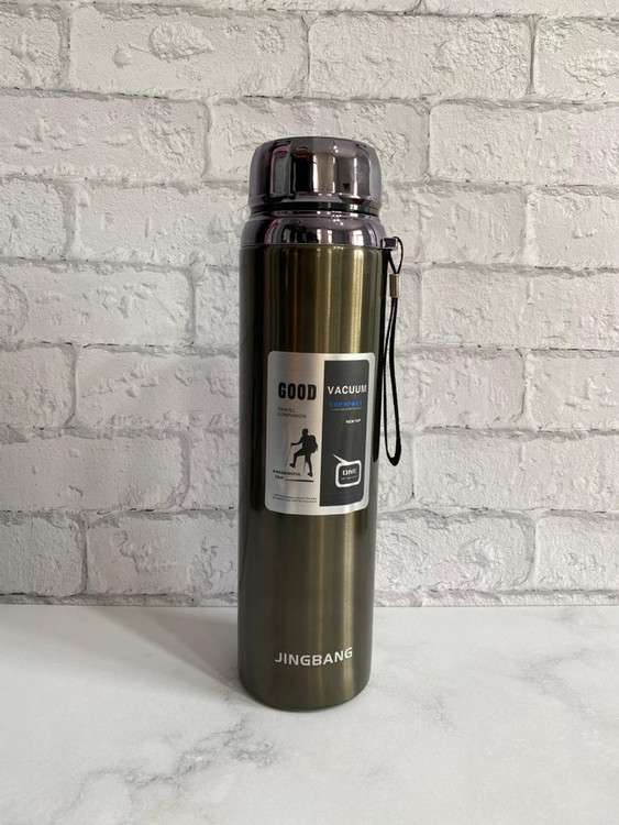 فلاسک استیل ۱ لیتری JingBang با بدنه ضدزنگ و درب لیوانی، مناسب سفر و روزمره