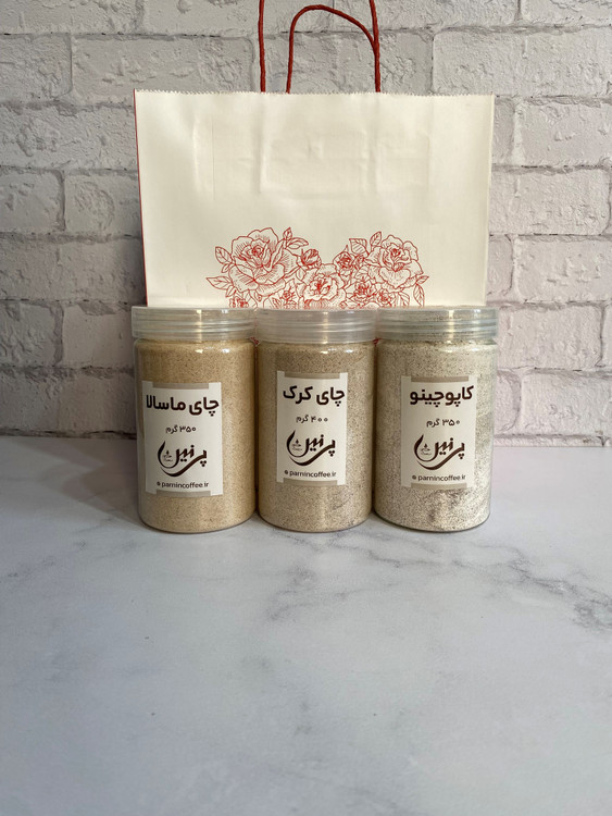 پک خوراکی شامل: کاپوچینو، چای کرک، چای ماسالا