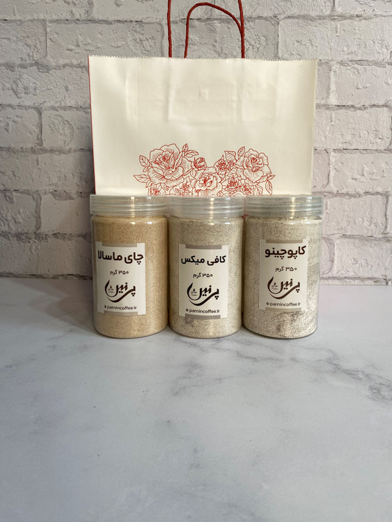 پک خوراکی شامل: کاپوچینو، کافی میکس، چای ماسالا